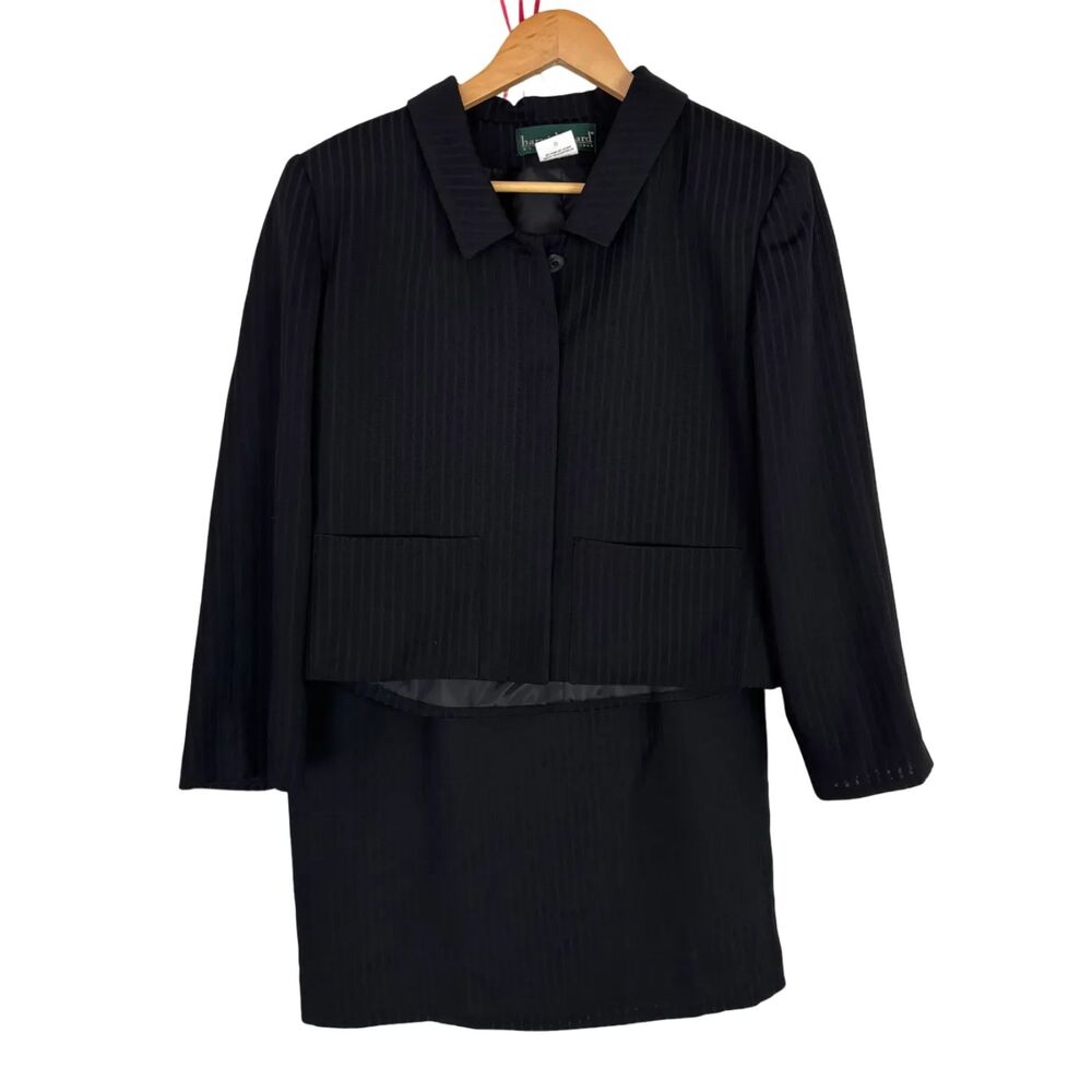 Vintage Harve Benard Black Striped Skirt Suit Blazer Set Women’s 10 Petite